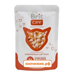 Влажный корм Brit Care для кошек курица и сыр пауч (80 гр)
