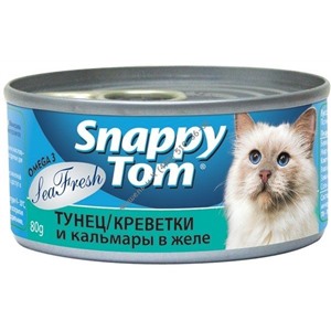 Snappy Tom  консервы 80 г для кошек Тунец с креветками и кальмарами в желе  срок 20.09.2015 НОВИНКА