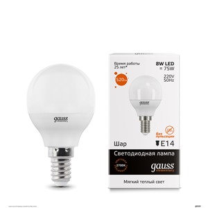  Gauss Лампа Gauss LED Elementary Globe 8W E14 2700K  (53118)