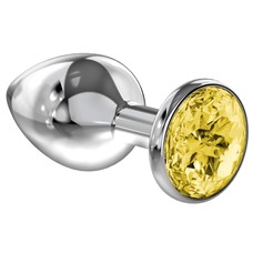 Малая серебристая анальная пробка Diamond Yellow Sparkle Small с жёлтым кристаллом - 7 см.