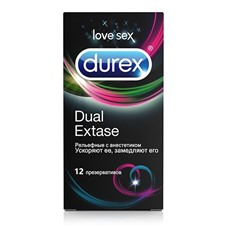 Рельефные презервативы с анестетиком Durex Dual Extase - 12 шт.