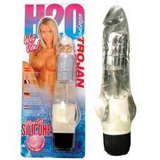 Прозрачный гелевый водонепроницаемый вибратор H2O TROJAN WATERPROOF VIBRATOR - 17 см.