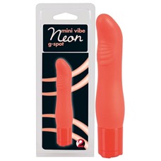 Оранжевый мини-вибратор Mini Vibe Neon с ребристым выступом - 11 см.
