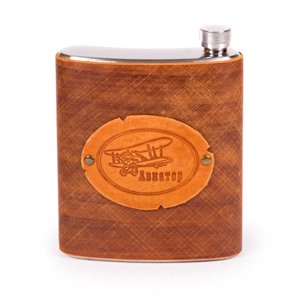 Фляжка в кожаном чехле Авиатор 0,5л. (коричн.)