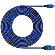 Кабель DF cZebra-01 USB-C (blue/black) 3 м, 1A (нейлоновая оплетка)