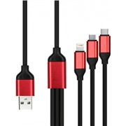 Кабель SmartBuy (iK-312RB black) 3 в 1 micro+C+8 pin  1.2 м, 3A