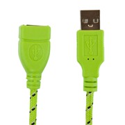 Кабель Partner (030632) удлинитель USB 2.0 M-F 3 метра  текстиль, зеленый