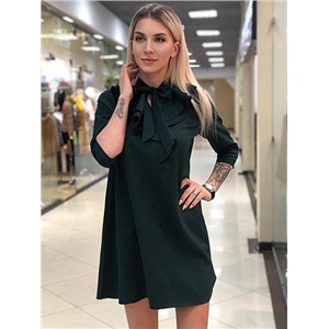 Платье с воланом и завязкой на шее dark green RH122