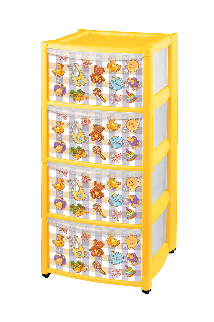 Комод детский Пластишка 4 ящика на колесах желтый