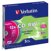 Носители информации Verbatim CD-RW 700Mb 12х Slim/5 43167 Color