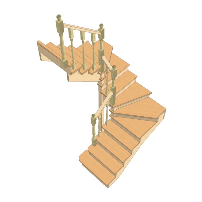 №3.1.7.4. Лестница с разворотом на 180 градусов, с забежными ступенями