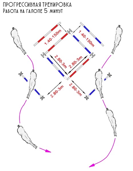 Упражнение на развитие стиля езды перед работой с препятствиями на галопе