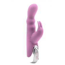 Розовый вибратор Silicone Bunny с клиторальным отростком - 16,5 см.