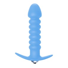 Голубая  анальная пробка с вибрацией Twisted Anal Plug - 13 см.