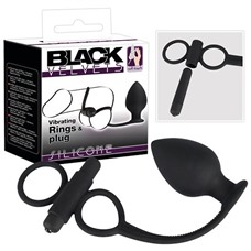 Анальная втулка Black Velvets с виброкольцами для пениса от компании You 2 Toys, 9.5 см