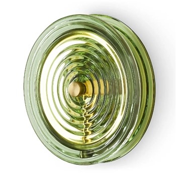 Бра настенное круглое «Green Ripple» — зелёное рельефное стекло, латунь